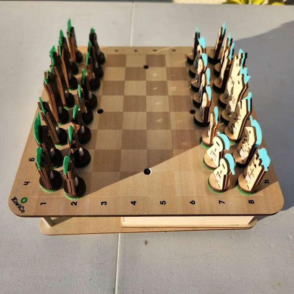 KiwiCo Chess Set Wooden Game Board and Pieces with Hidden Storage - Assembled